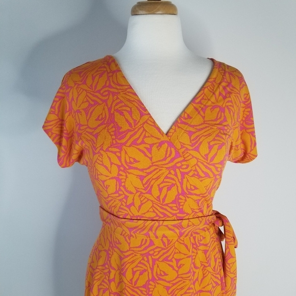 Nine West Dolman Sleeve Wrap Dress Tie Waist Orange/Pink Floral Print Size S - Picture 9 of 12